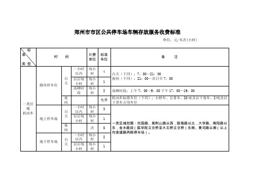 郑州区公共停车场车辆存放服务收费标准