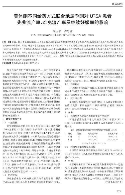 黄体酮不同给药方式联合地屈孕酮对URSA患者先兆流产率、难免流产