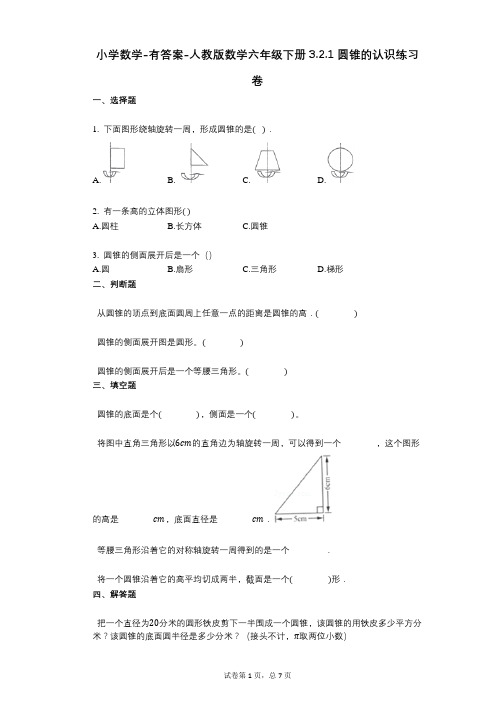 小学数学-有答案-人教版数学六年级下册321_圆锥的认识练习卷