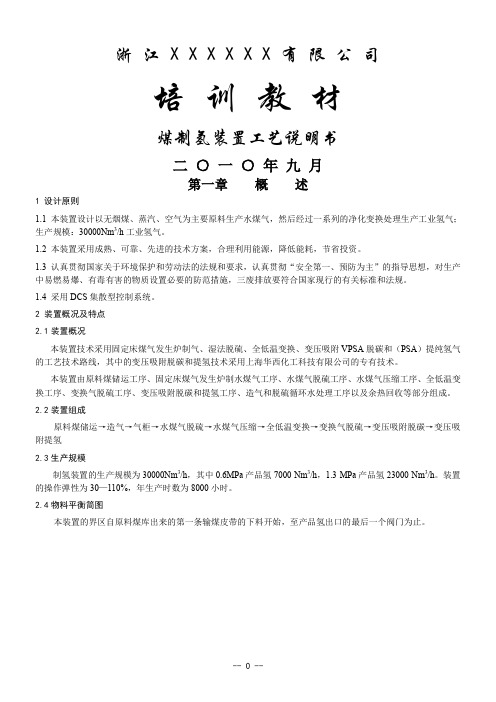 煤制氢装置工艺说明书