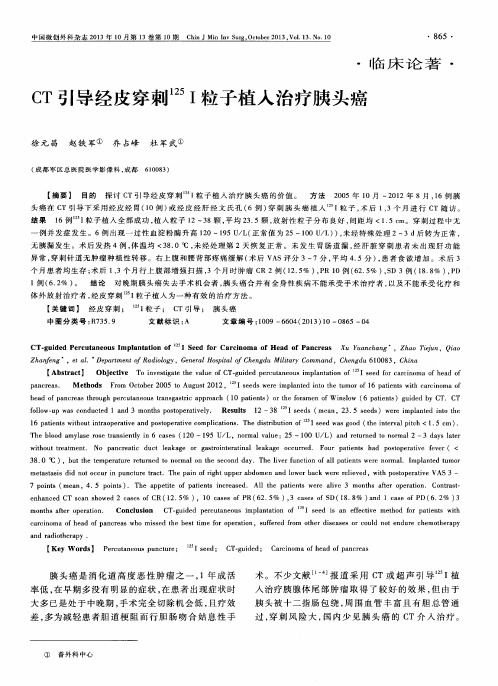 CT引导经皮穿刺^125I粒子植入治疗胰头癌