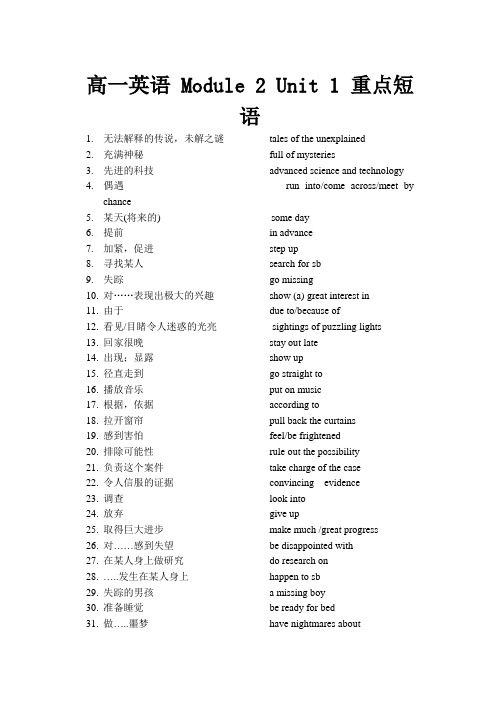 高一英语 Module 2 Unit 1 重点短语