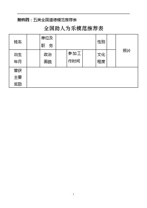 全国助人为乐模范推荐表【模板】