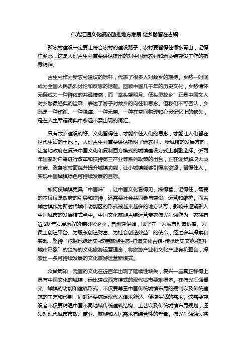 伟光汇通文化旅游助推地方发展 让乡愁留在古镇
