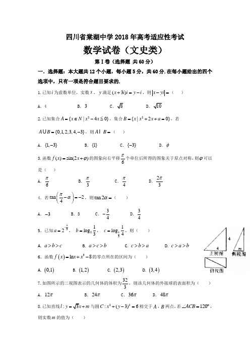 四川省棠湖中学2018届高三高考模拟考试数学文试题 含