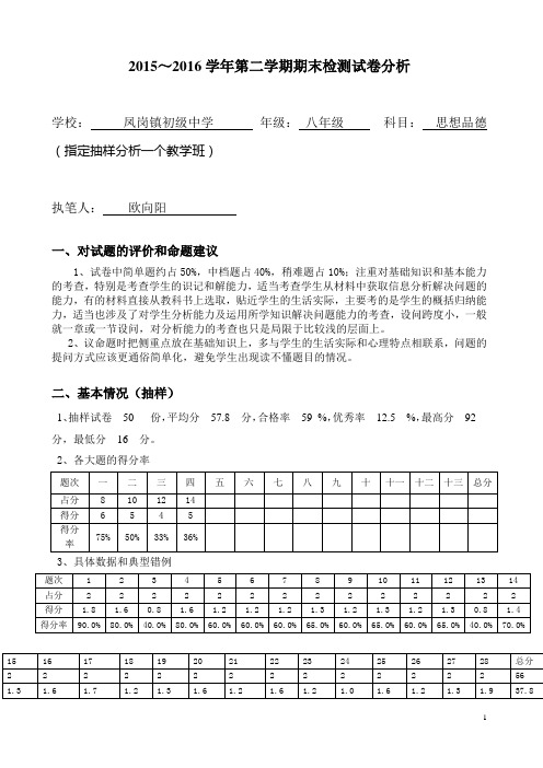 八年级思想品德试卷分析1