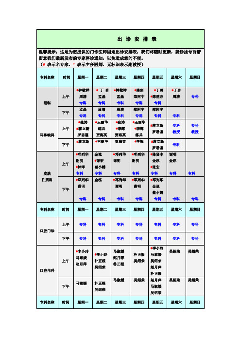 出 诊 安 排 表 - 暨南大学附属第一医院(广州华侨医院)