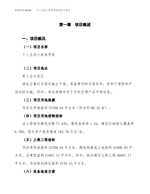 个人生活小家电项目投资计划书(word可编辑)