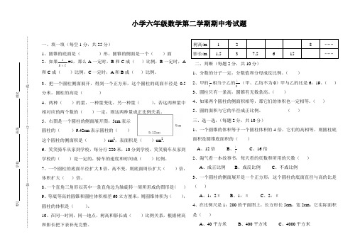 小学六年级数学第二学期期中考试试题