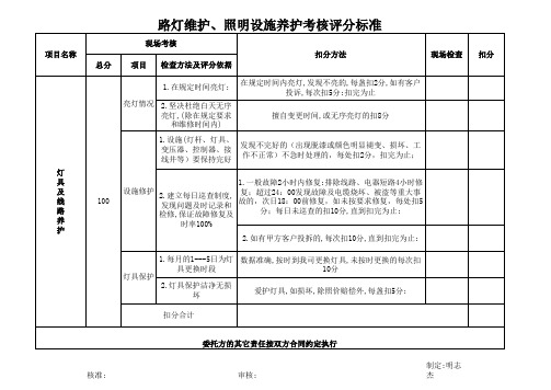 路灯维护、照明设施养护考核评分标准
