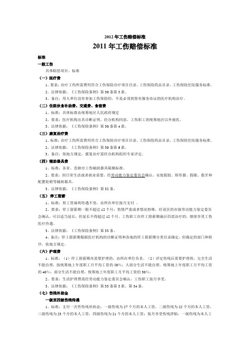 2012年工伤赔偿标准