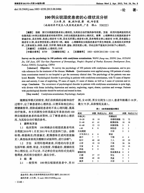 100例尖锐湿疣患者的心理状况分析