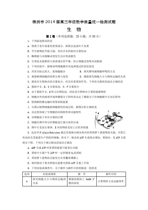 株洲市高三年级教学质量统一检测试题