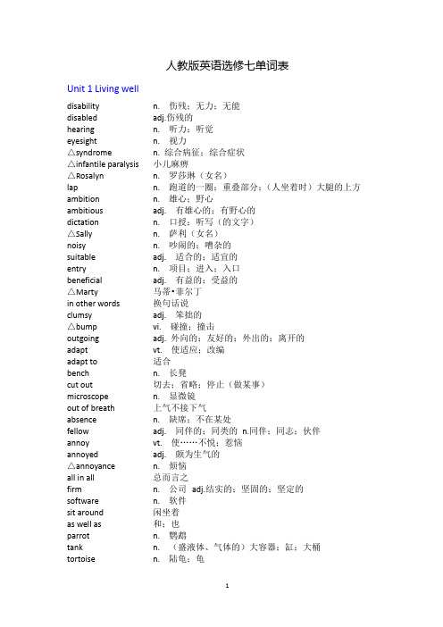 人教版英语选修七单词表 听默写可用
