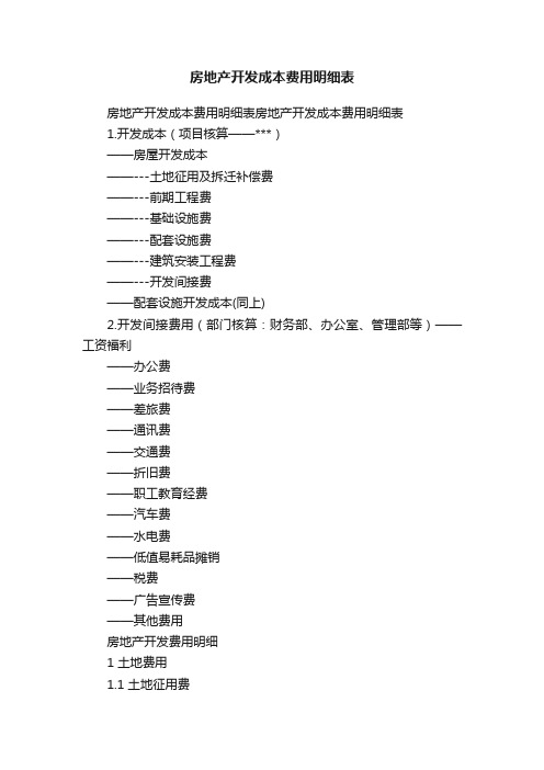 房地产开发成本费用明细表