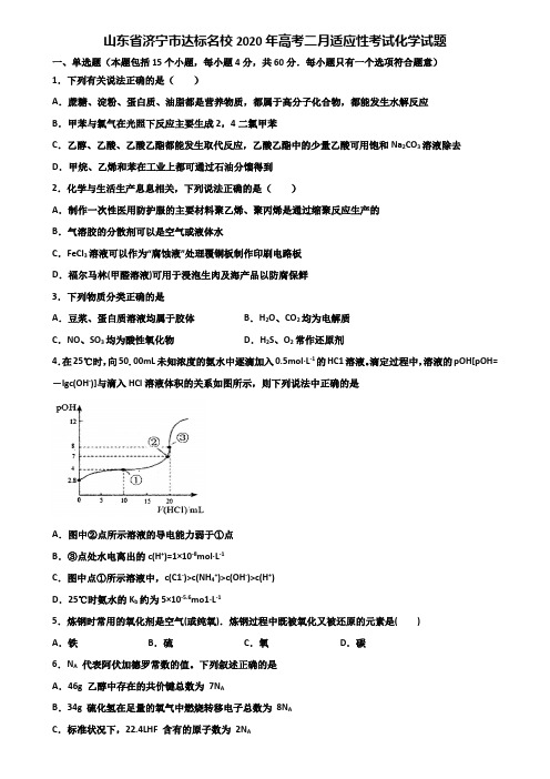 山东省济宁市达标名校2020年高考二月适应性考试化学试题含解析