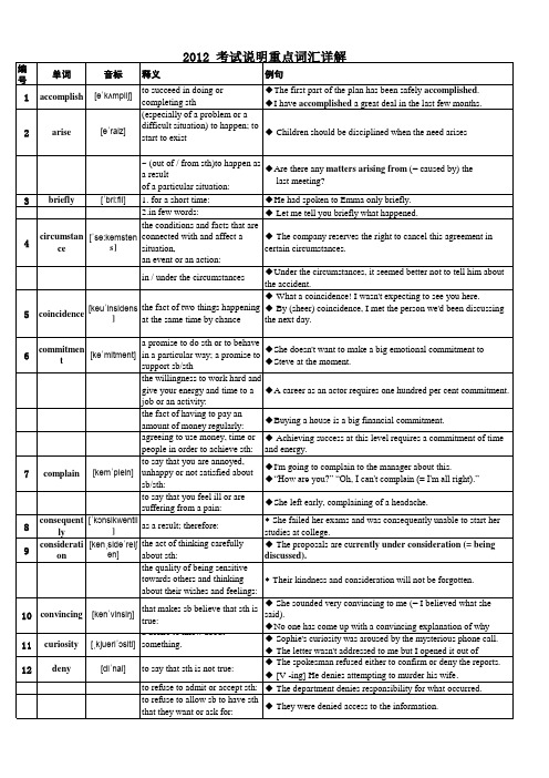 2012考试说明新增100词详解