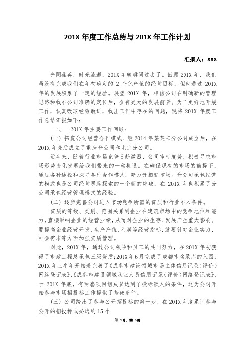 201X年度工作总结与工作计划报告
