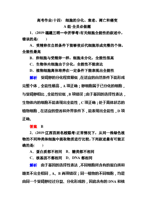2020赢在微点生物一轮复习高考作业 (19)