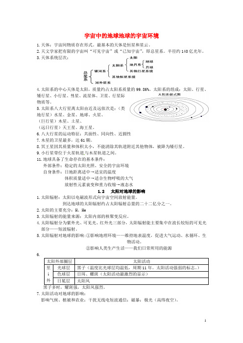 高中地理《第1章 宇宙中的地球》单元总结 湘教版必修1