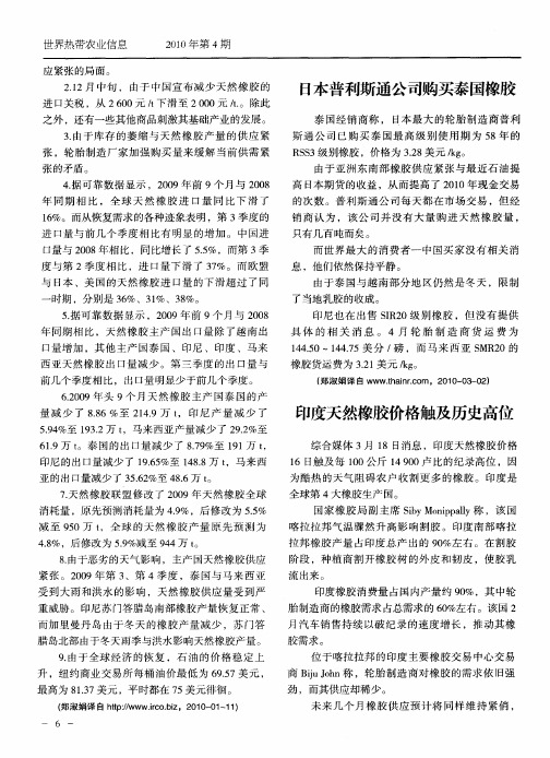 印度天然橡胶价格触及历史高位