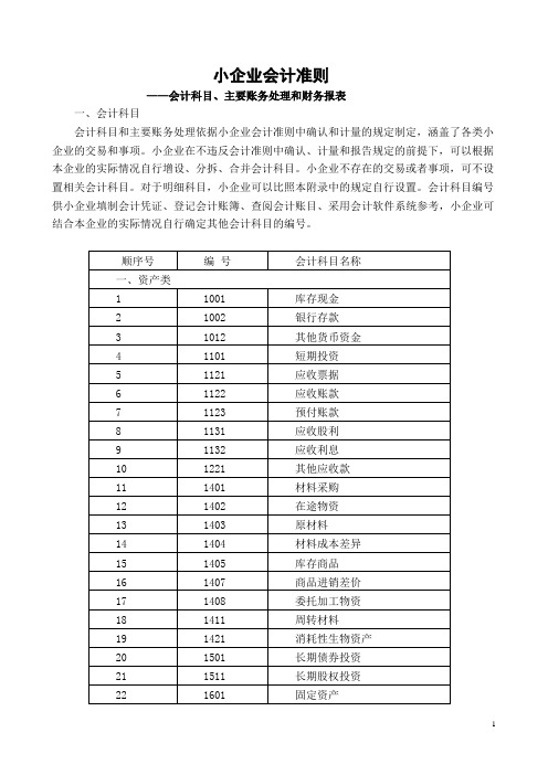 (财务管理表格)年小企业会计准则会计科目表及主要账务处理WORD版
