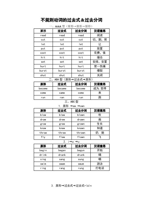 巧记不规则动词的过去式和过去分词