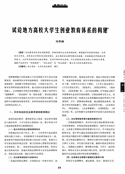 试论地方高校大学生创业教育体系的构建