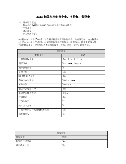 LEDEN标签机控制指令集,字符集,条码集