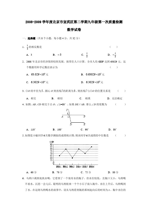 2008-2009学年北京宣武区第二学期九年级第一次质量检测