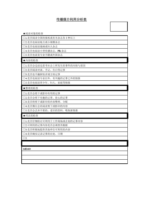 传播媒介利用分析表促销成本分析表