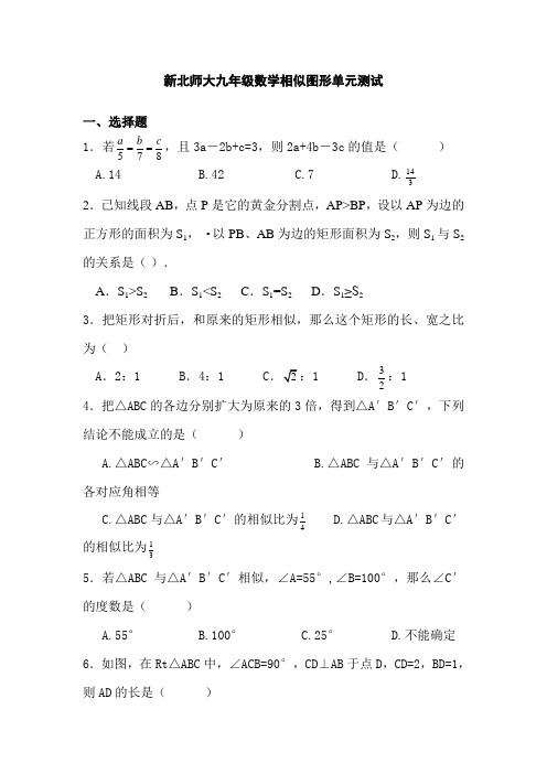 【单元试卷】新北师大九年级数学相似图形单元测试及答案