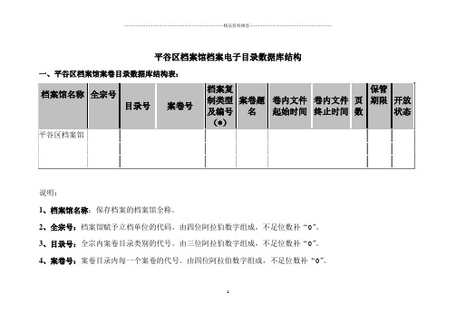 平谷区档案馆档案电子目录数据库结构