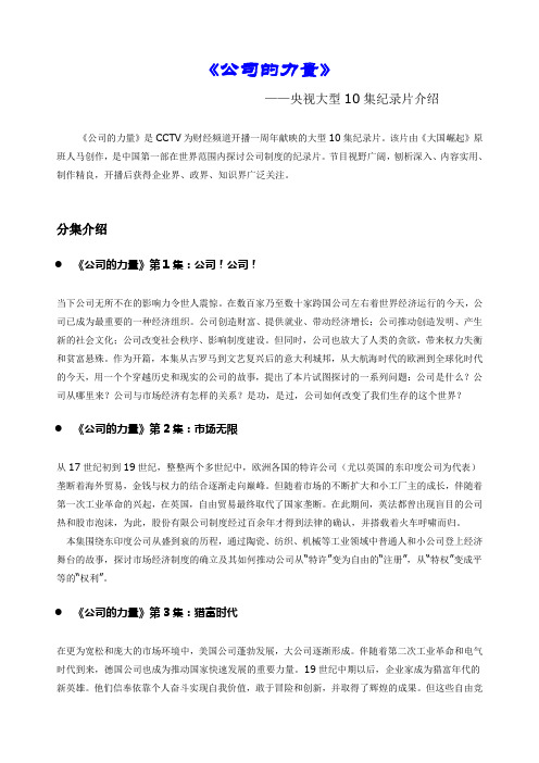 《公司的力量》——央视大型10集纪录片介绍