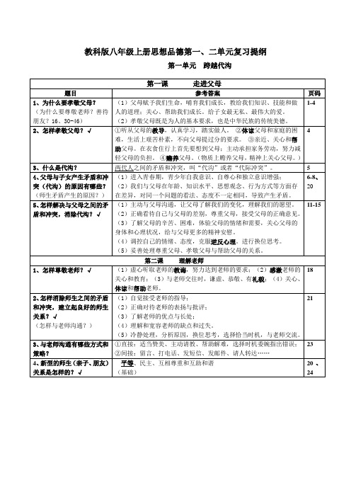 八年级上册思想品德复习一二单元(教育科学出版社)