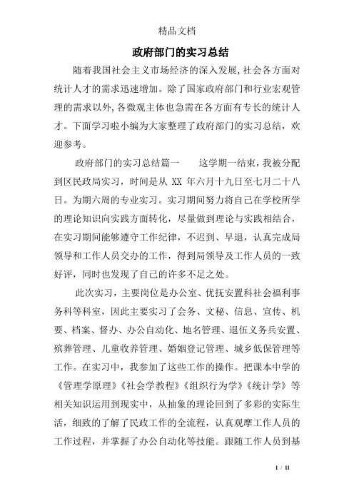 政府部门的实习总结