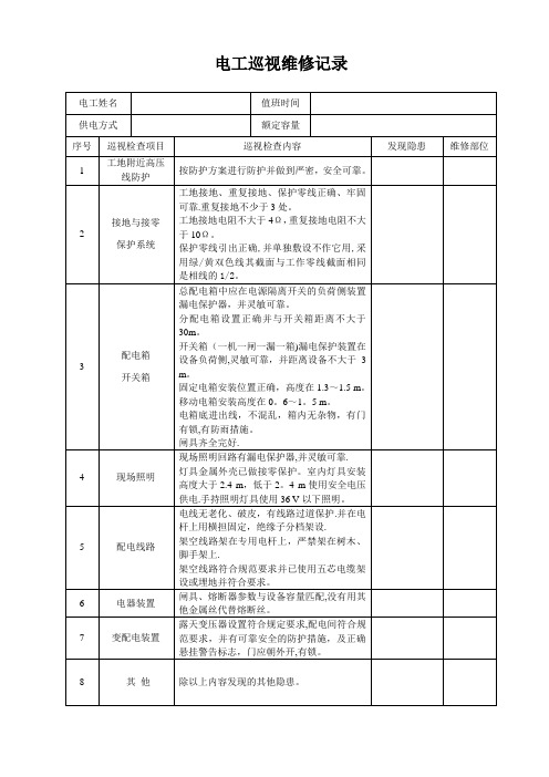 电工巡视维修记录表