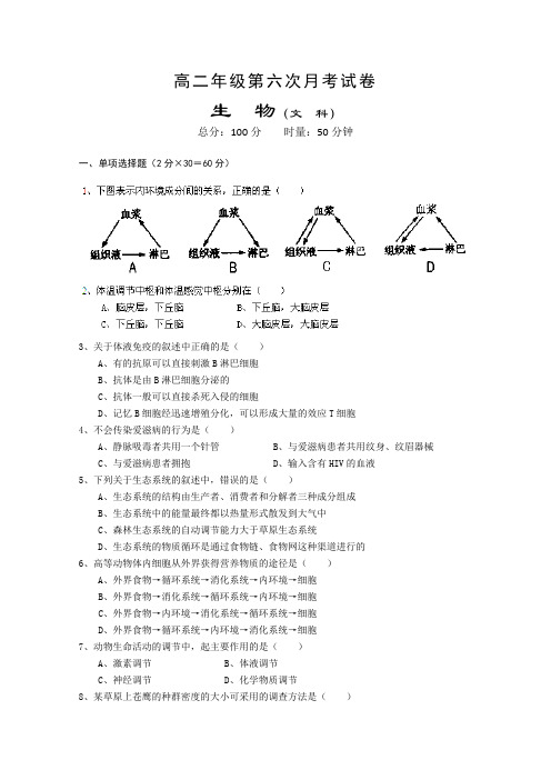 高二生物下册第六次月考检测试题2.doc