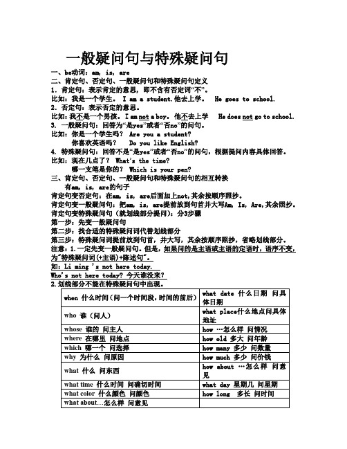 (完整)七年级上一般疑问句与特殊疑问句练习(2)