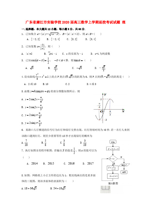 广东省廉江市实验学校2020届高三数学上学期返校考试试题 理