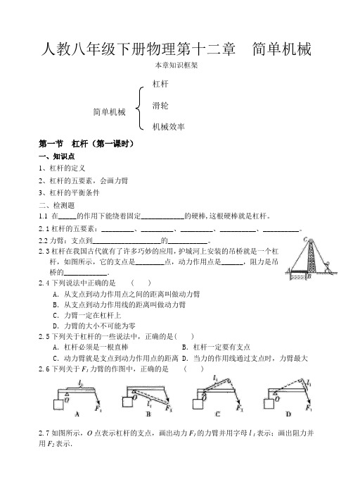 人教八年级下册物理第十二章《简单机械》知识点