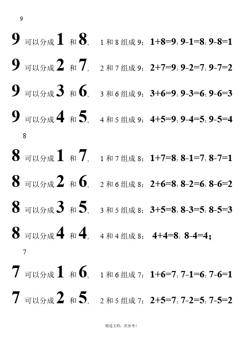 一年级数学-的组成分解口诀