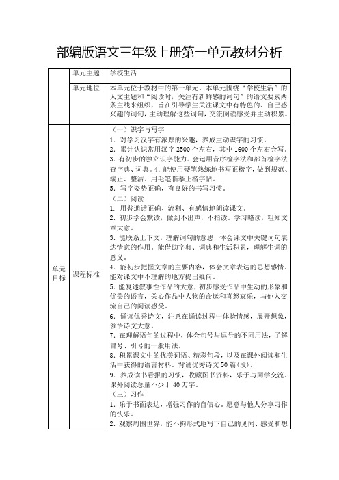 部编版语文三年级上册第一单元分析
