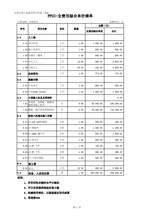 全费用综合单价-土建清单