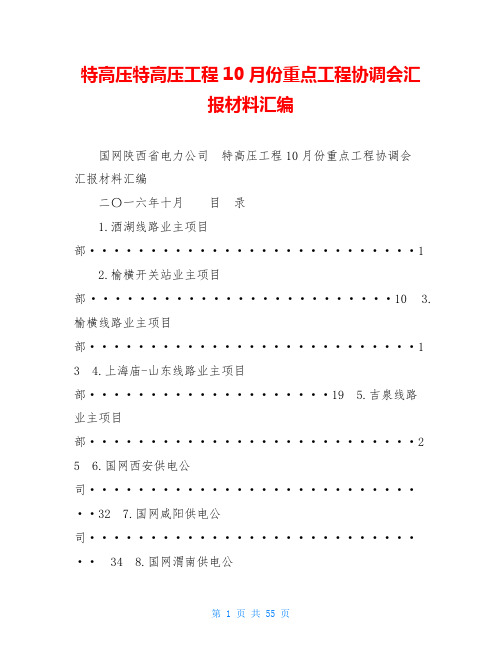 特高压特高压工程10月份重点工程协调会汇报材料汇编