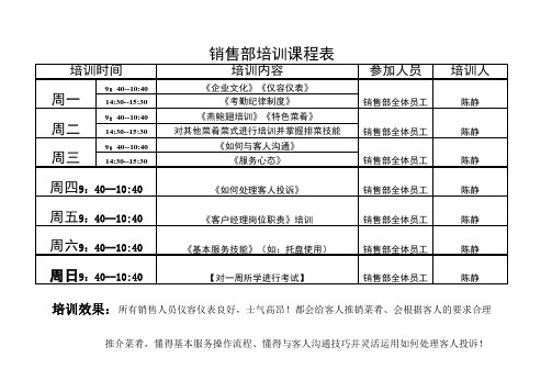 【销售部培训课程表】