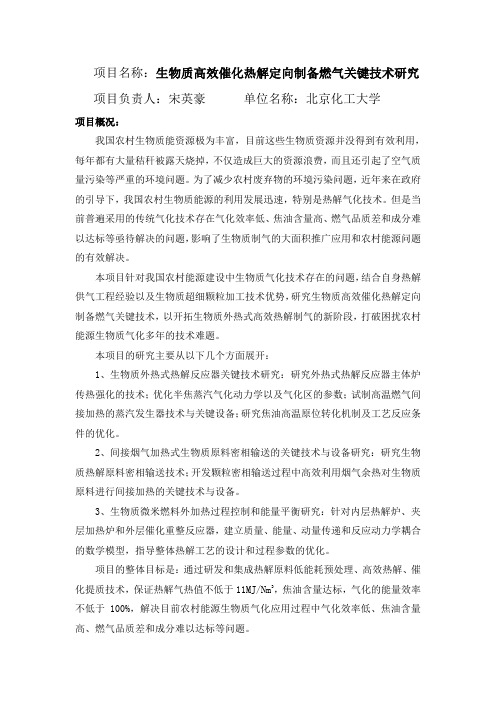 生物质高效催化热解定向制备燃气关键技术研究