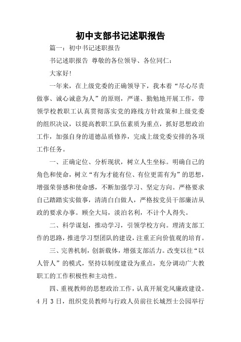 初中支部书记述职报告