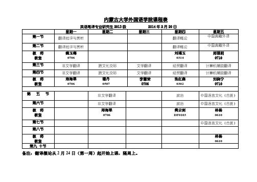 内蒙古大学外国语学院课程表(笔译)