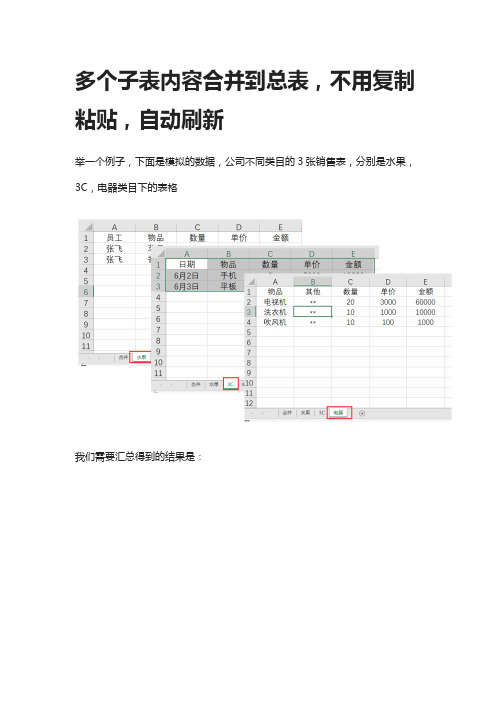 [全]Excel表格,多个子表内容合并到总表,不用复制粘贴,自动刷新